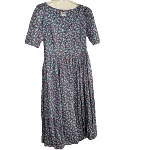Vintage 80s LAURA ASHLEY Floral Button Front Cottagecore Dress 12 Puff Pleated